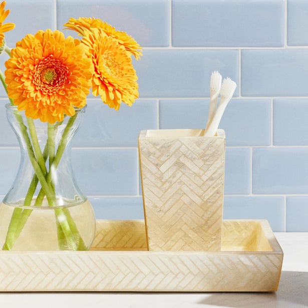 Handa Brush Holder Herringbone Capiz
