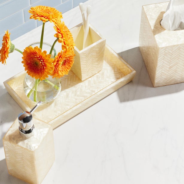 Handa Tissue Box Herringbone Capiz
