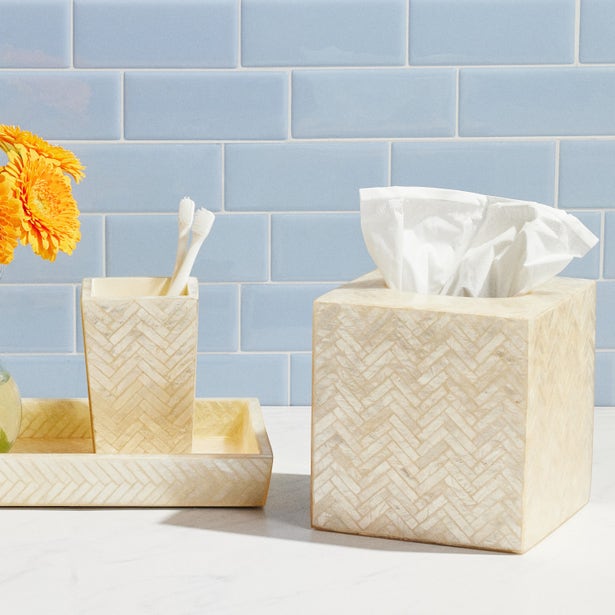 Handa Tissue Box Herringbone Capiz