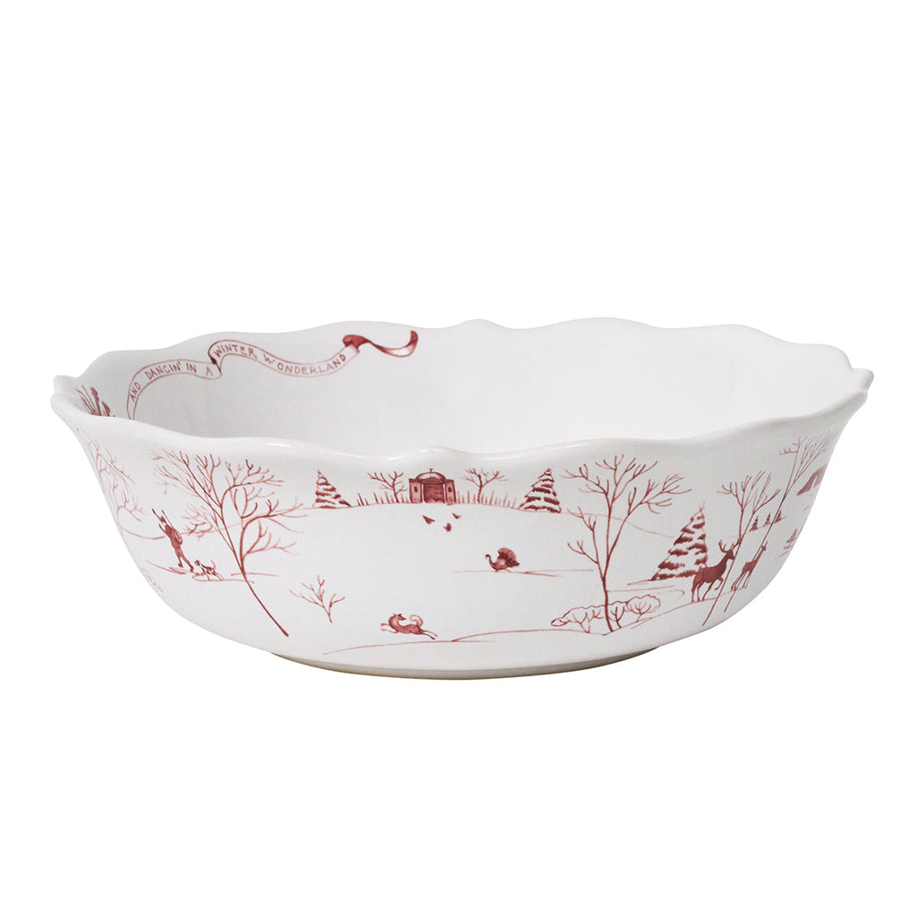 Country Estate Winter Frolic 11" Serving Bowl Ruby