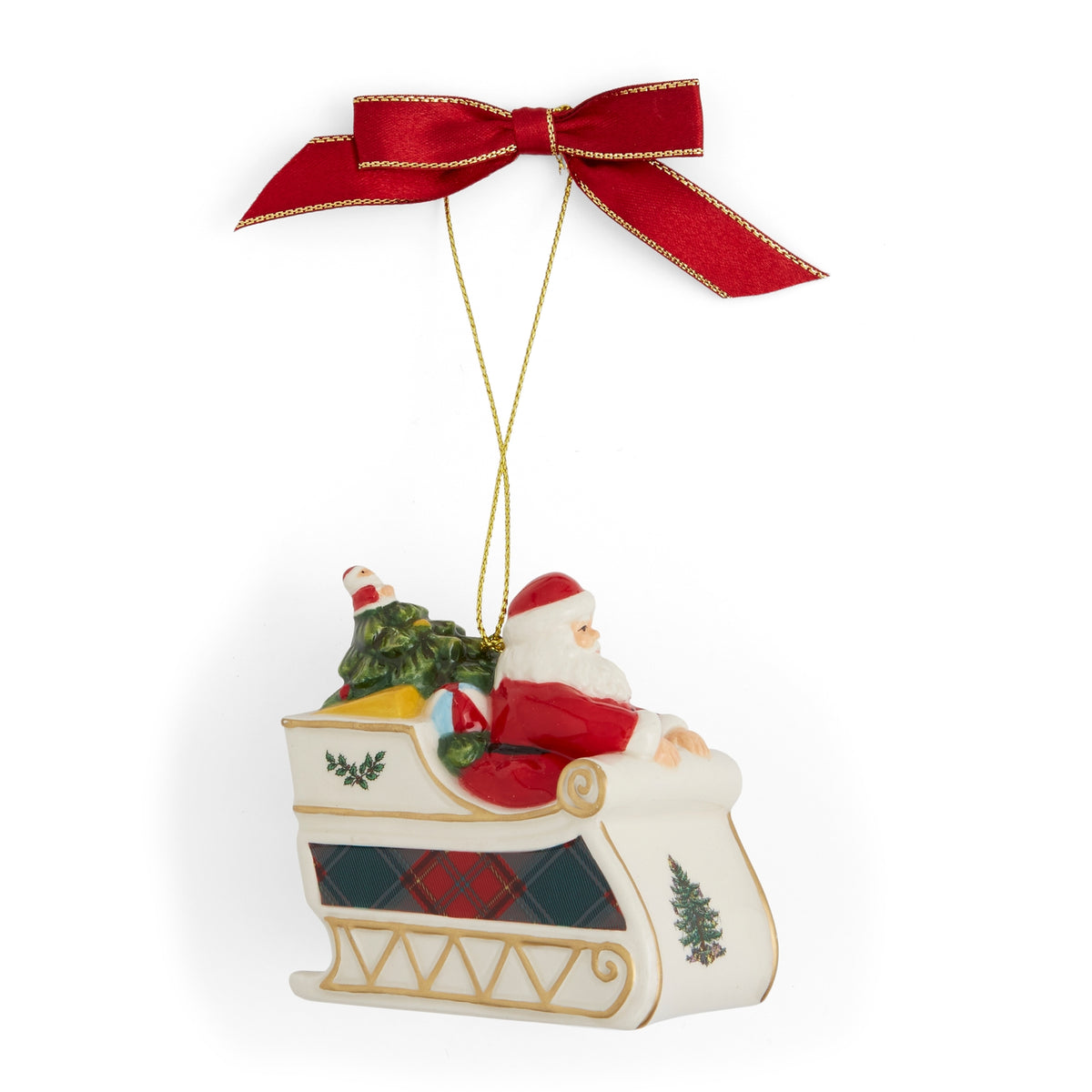 Christmas Tree Santa in Sleigh Ornament