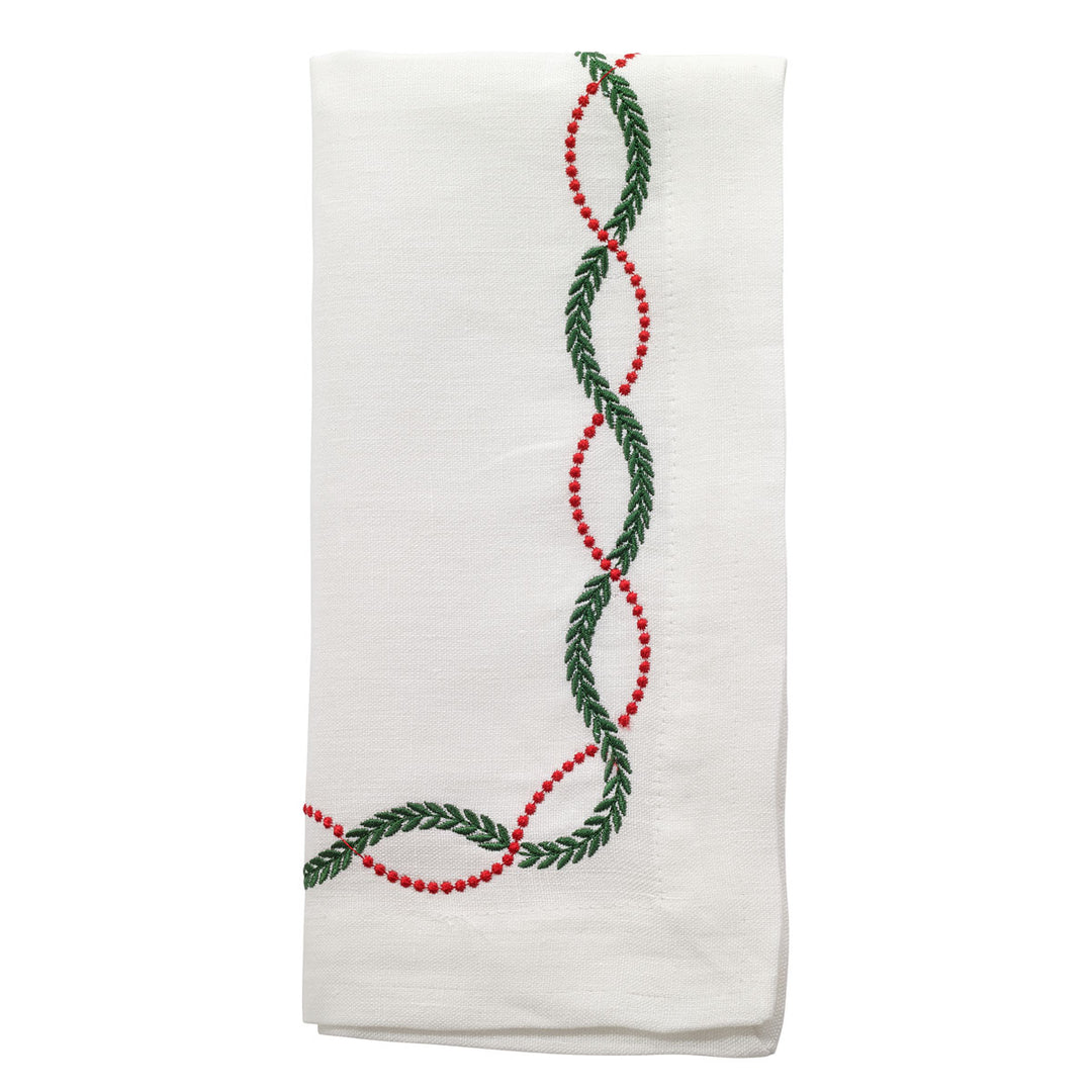 Olympia Embroidered Napkin in Red & Green