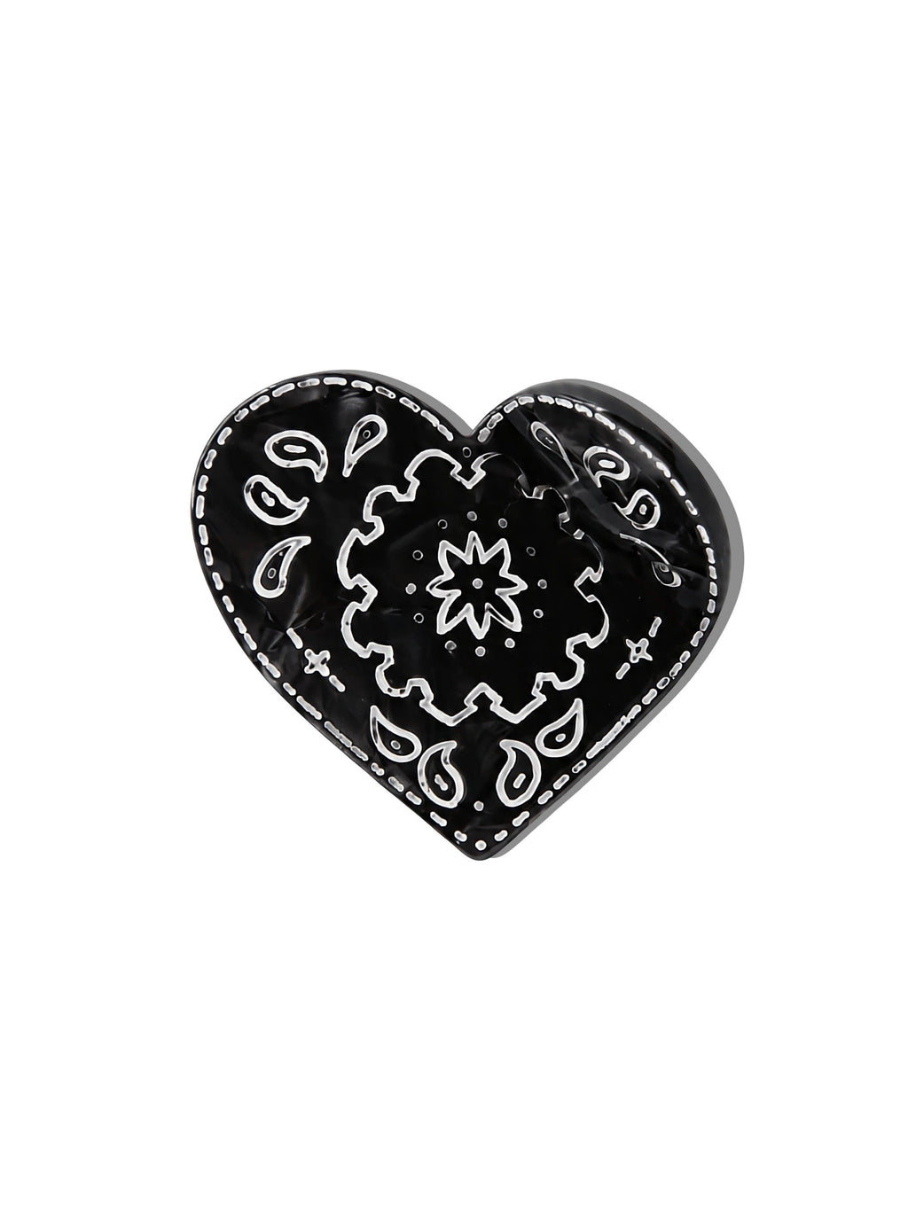 Paisley Heart Hair Claw Clip Black/White