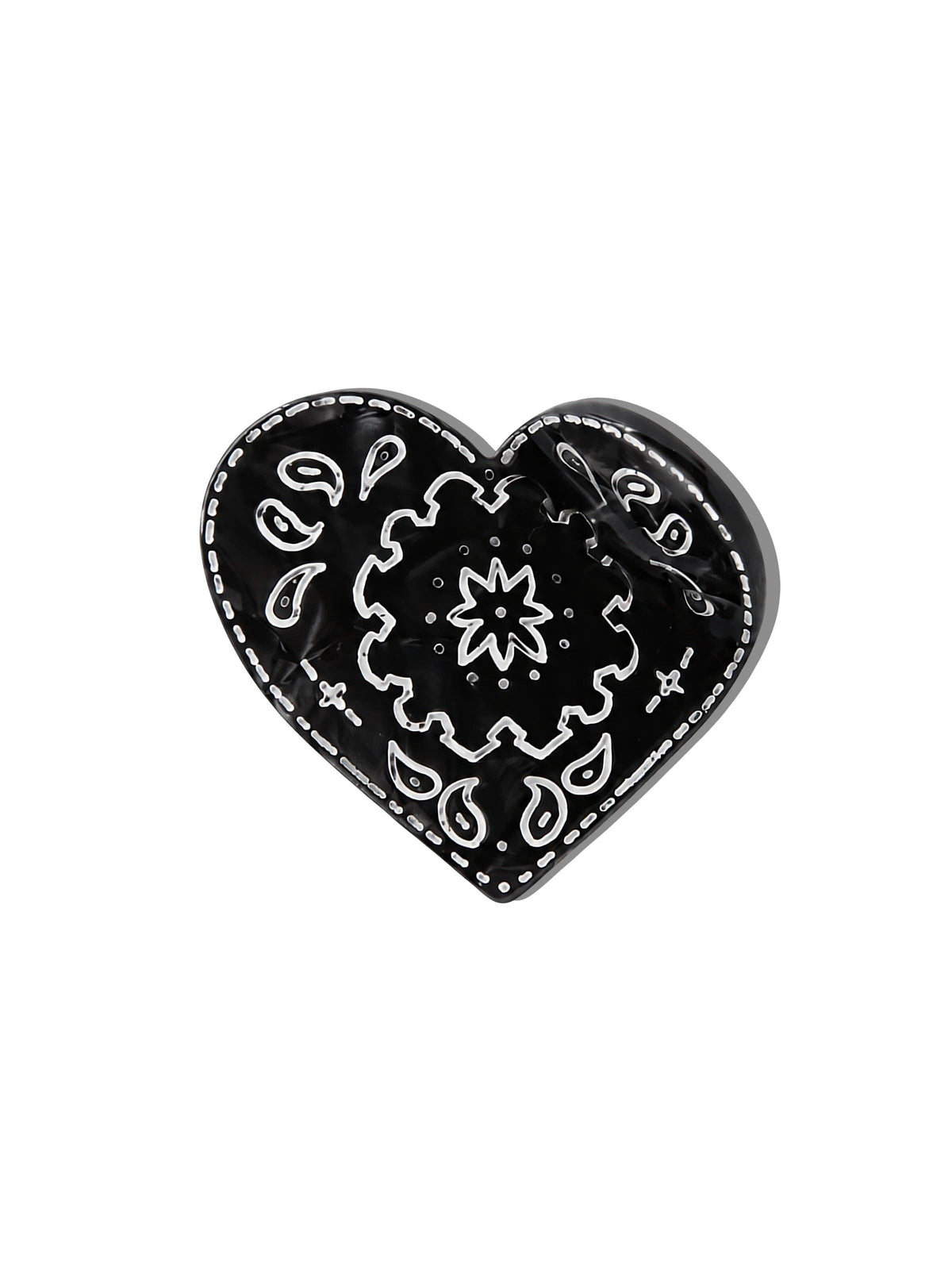 Paisley Heart Hair Claw Clip Black/White