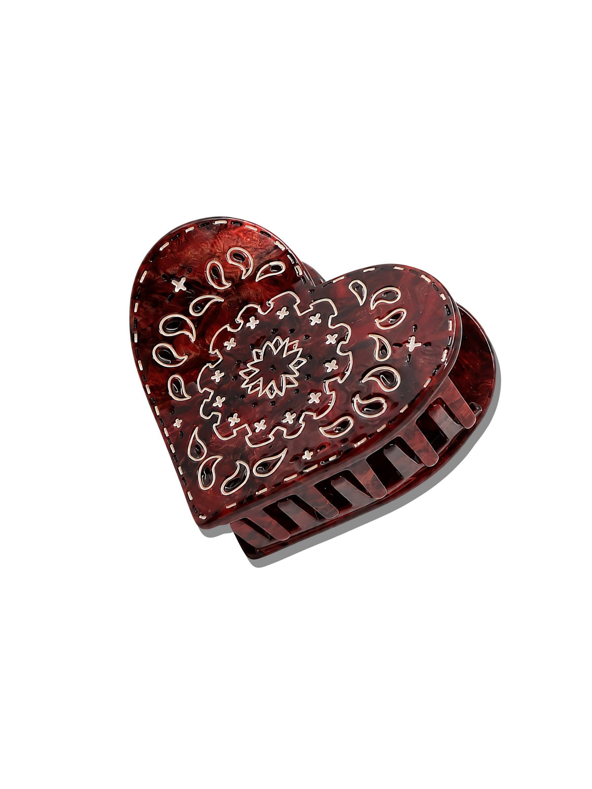 Paisley Heart Hair Claw Clip Black/White