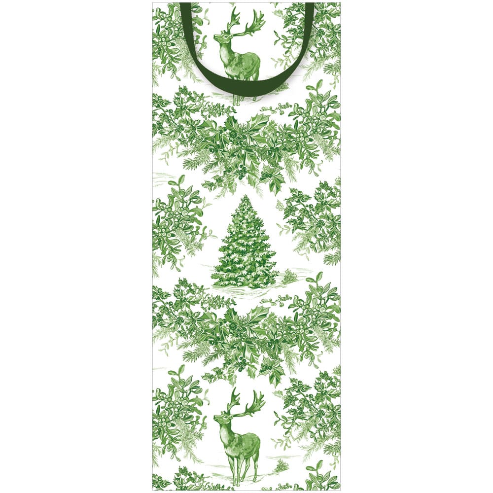 Christmas Toile Green Bottle Bag