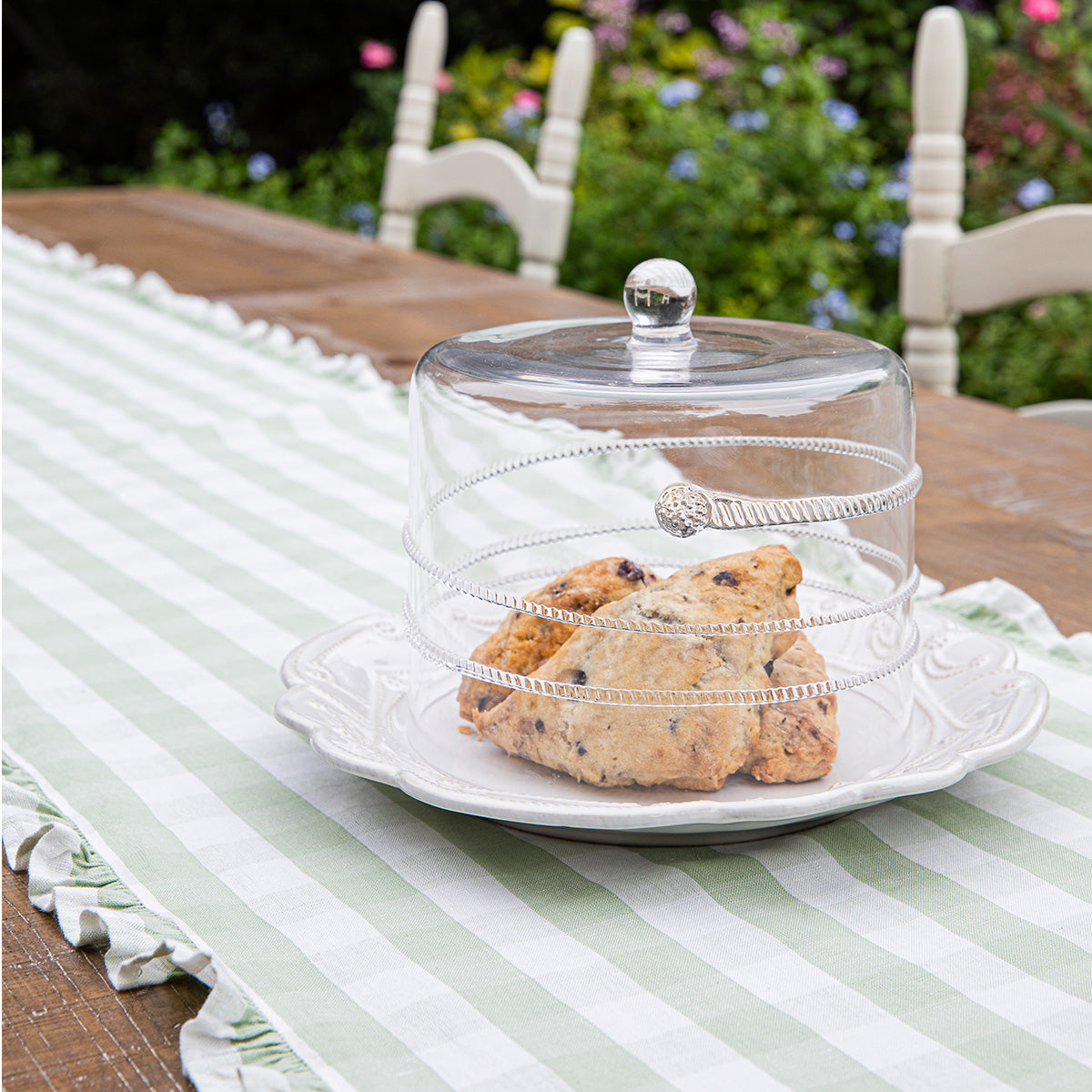 Gingham Ruffle Table Runner Seagrass