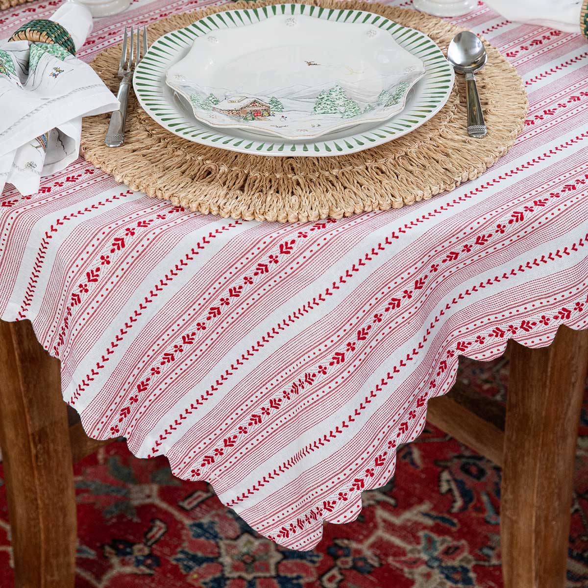 Villa Stripe 52" Square Tablecloth Red