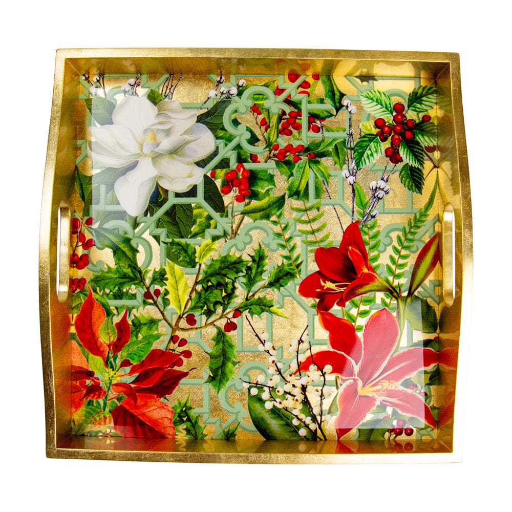 Christmas Garden Lacquer Square Tray 14 x 14