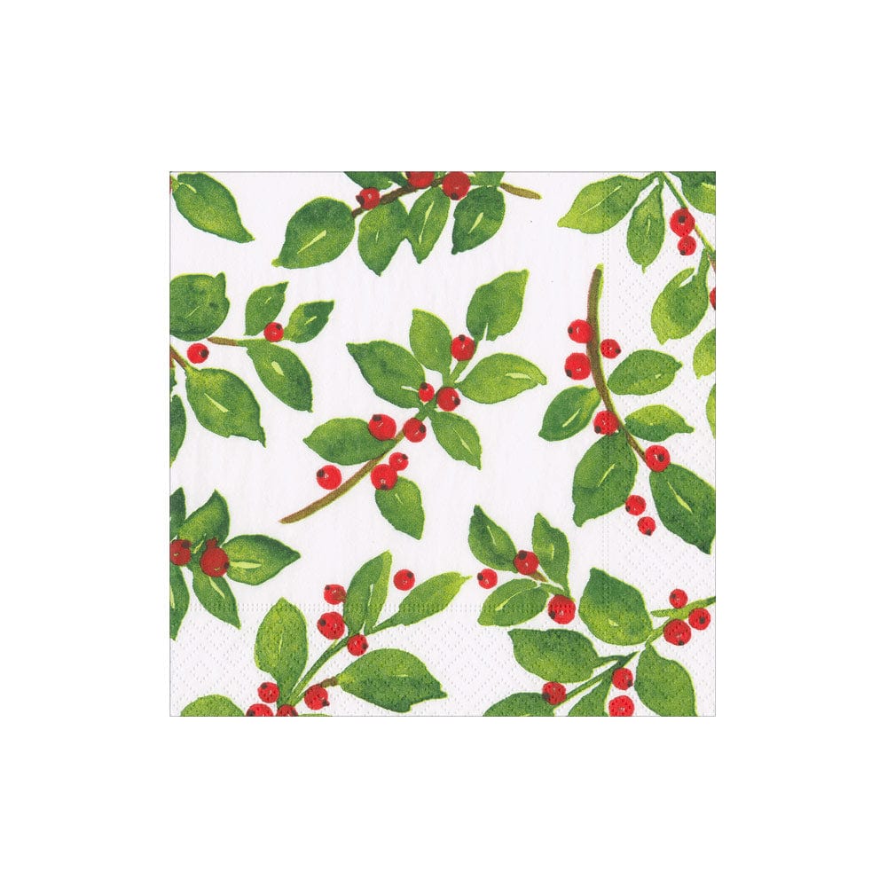 Painted Holly White Napkin Cocktail