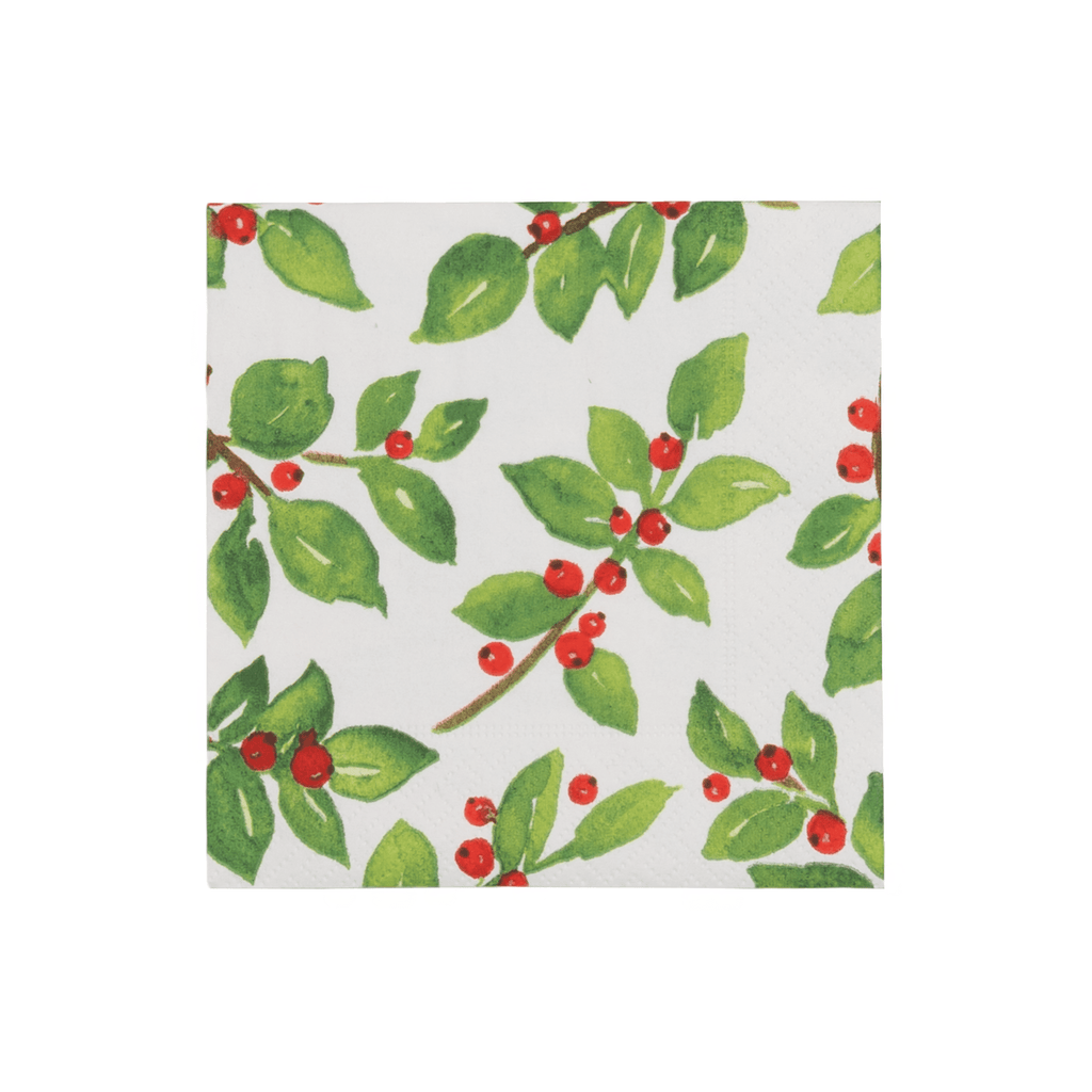 Painted Holly White Napkin Cocktail