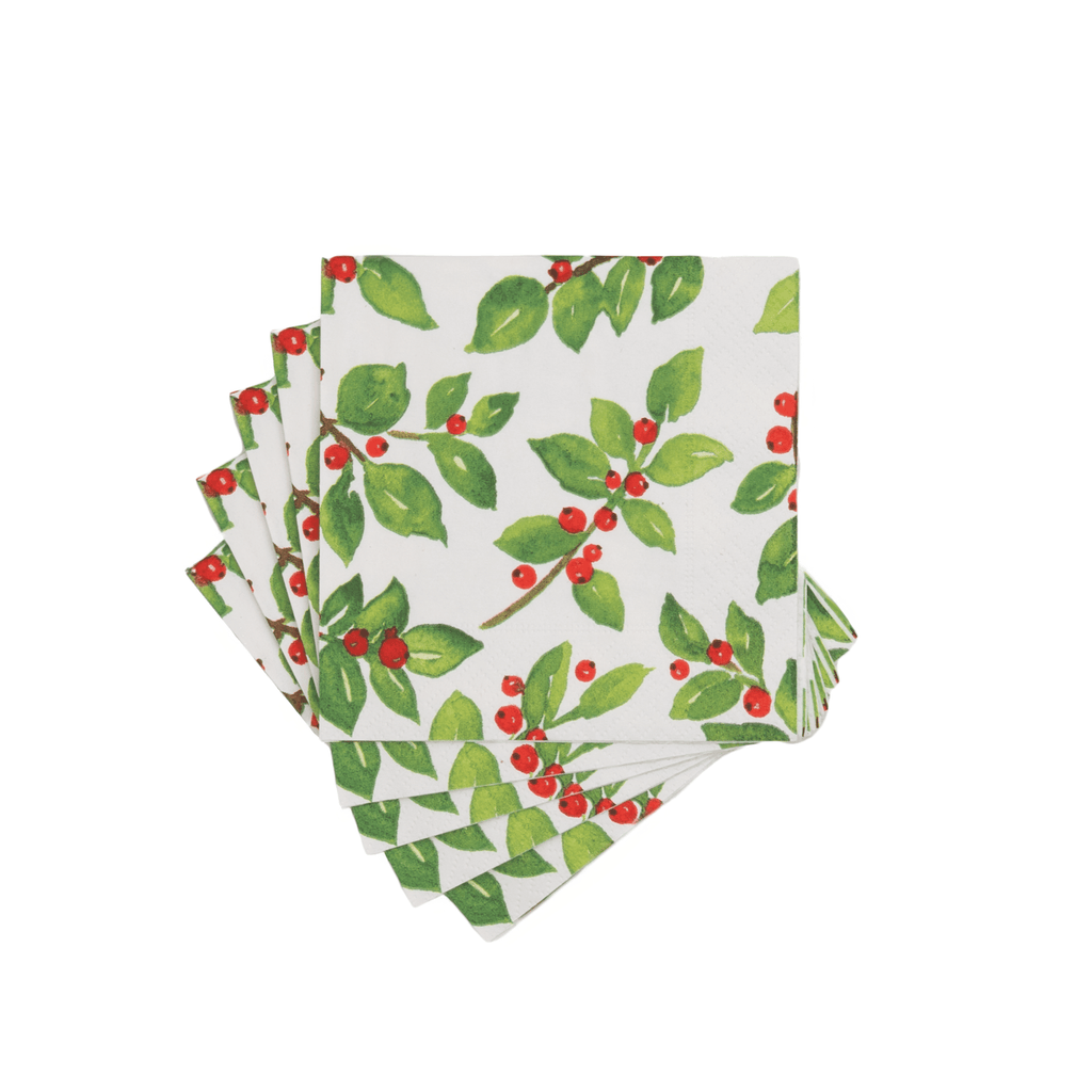 Painted Holly White Napkin Cocktail