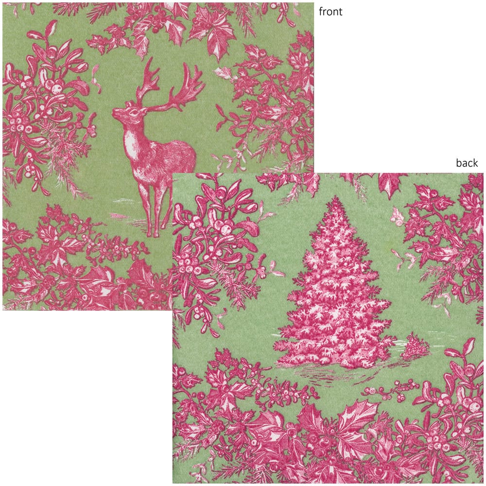 Stag Toile Raspberry Sage Cocktail Napkin