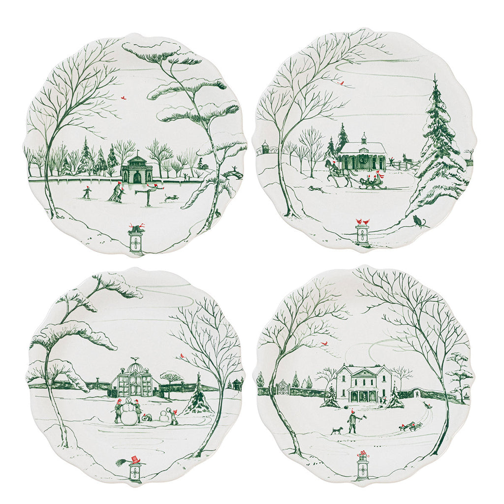 Country Estate Winter Frolic Party Plate Set/4 Evergreen