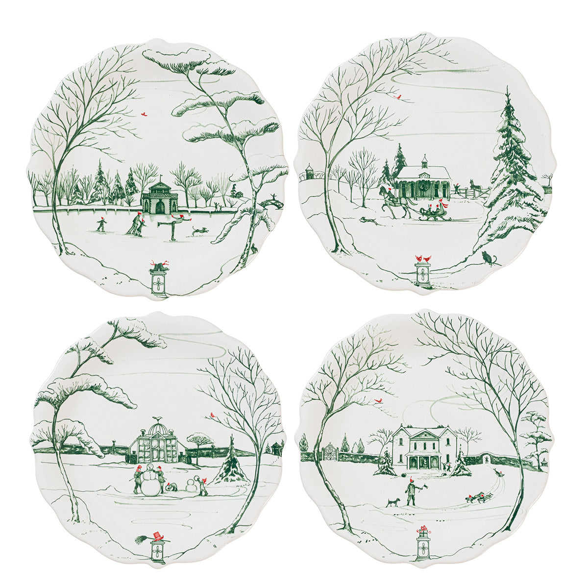Country Estate Winter Frolic Party Plate Set/4 Evergreen