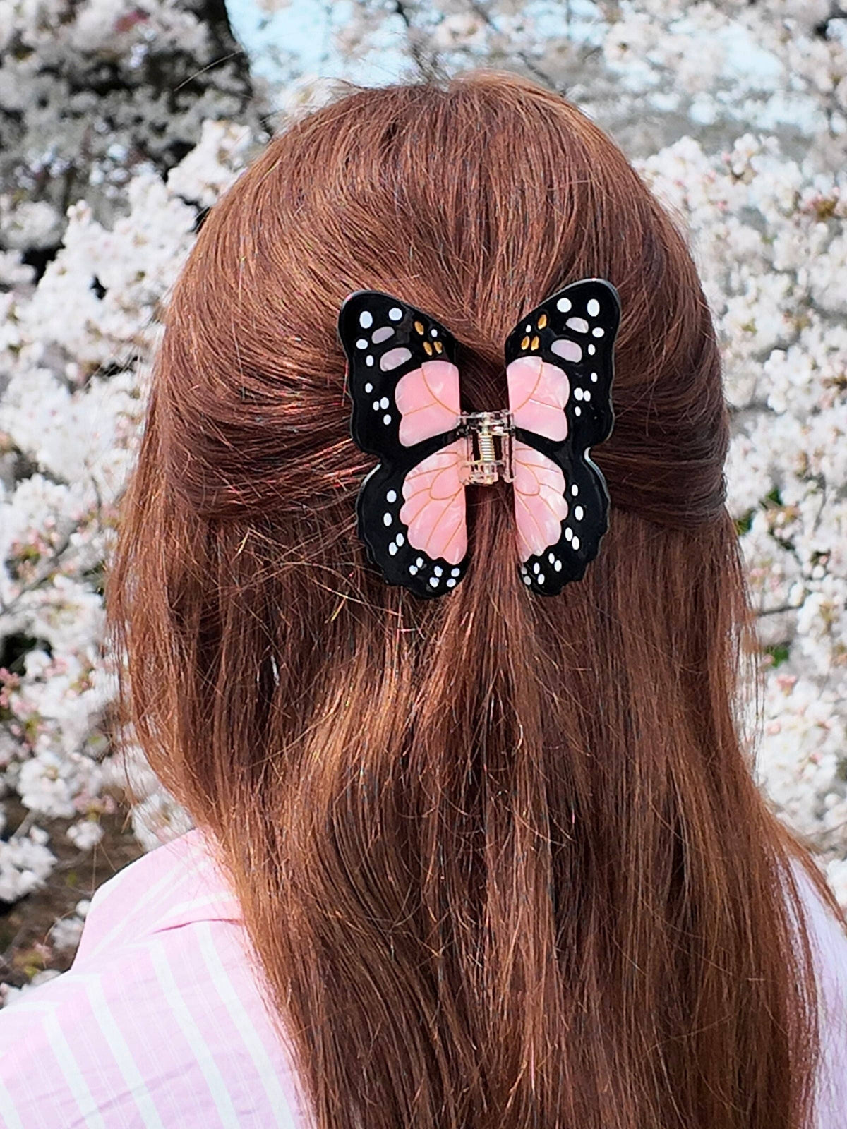 Monarch Butterfly Claw Hair Clip Double Pink