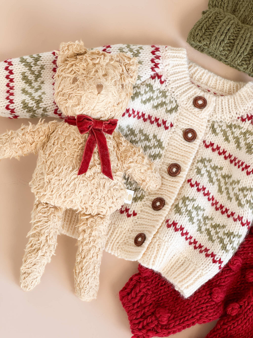 Plush Bear Red Velvet Bow Stuffed Animal