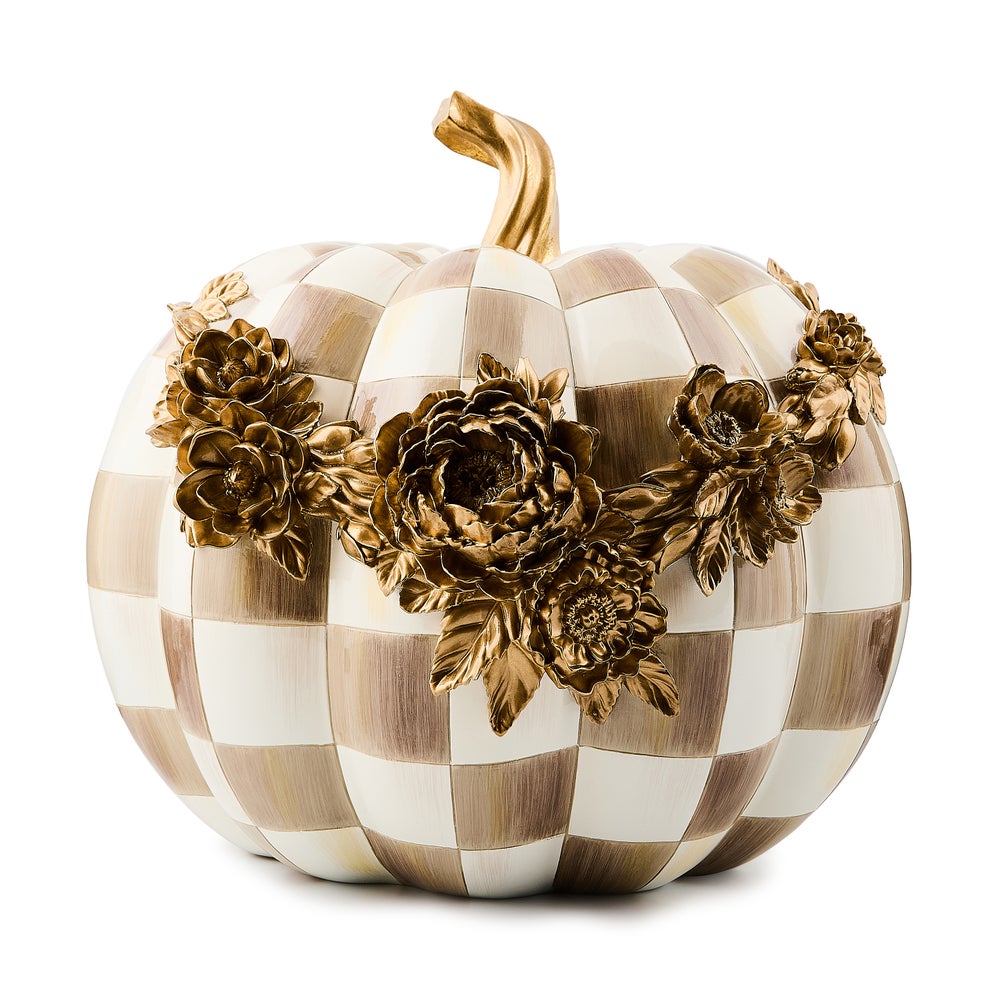 Mocha Check Floral Garland Pumpkin