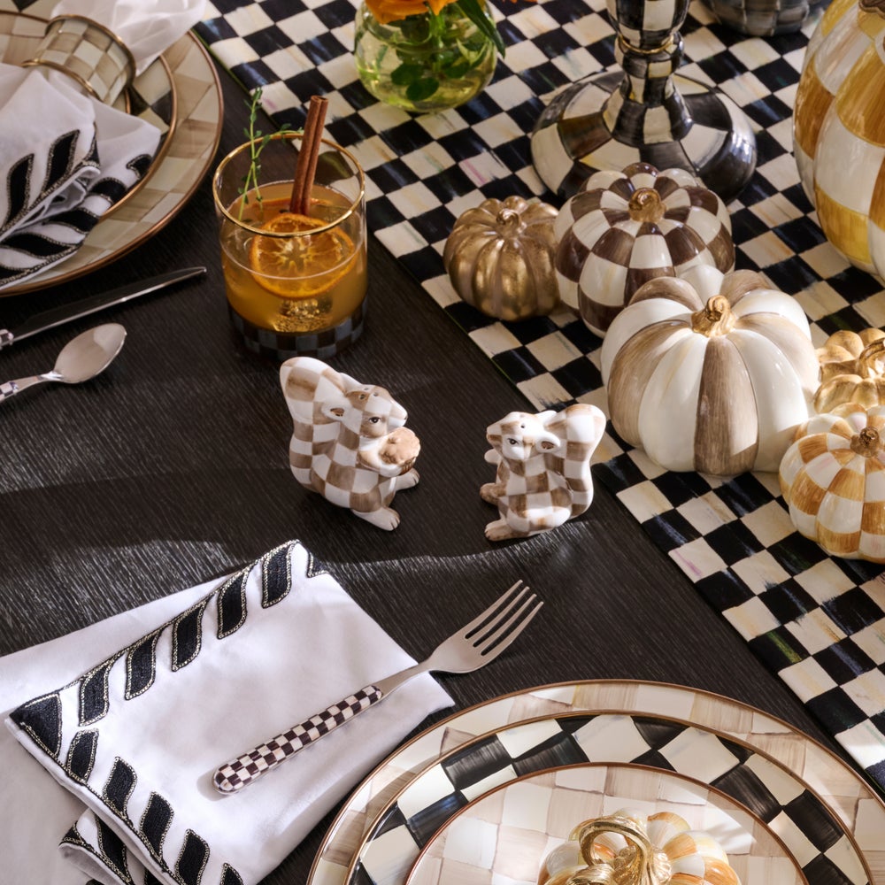 Mocha Check Squirrel Salt & Pepper Set
