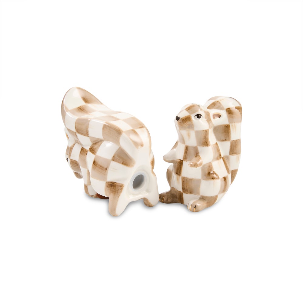 Mocha Check Squirrel Salt & Pepper Set