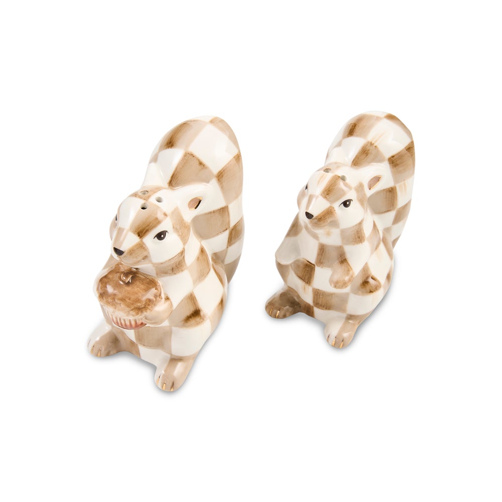 Mocha Check Squirrel Salt & Pepper Set
