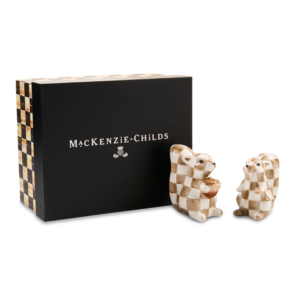 Mocha Check Squirrel Salt & Pepper Set