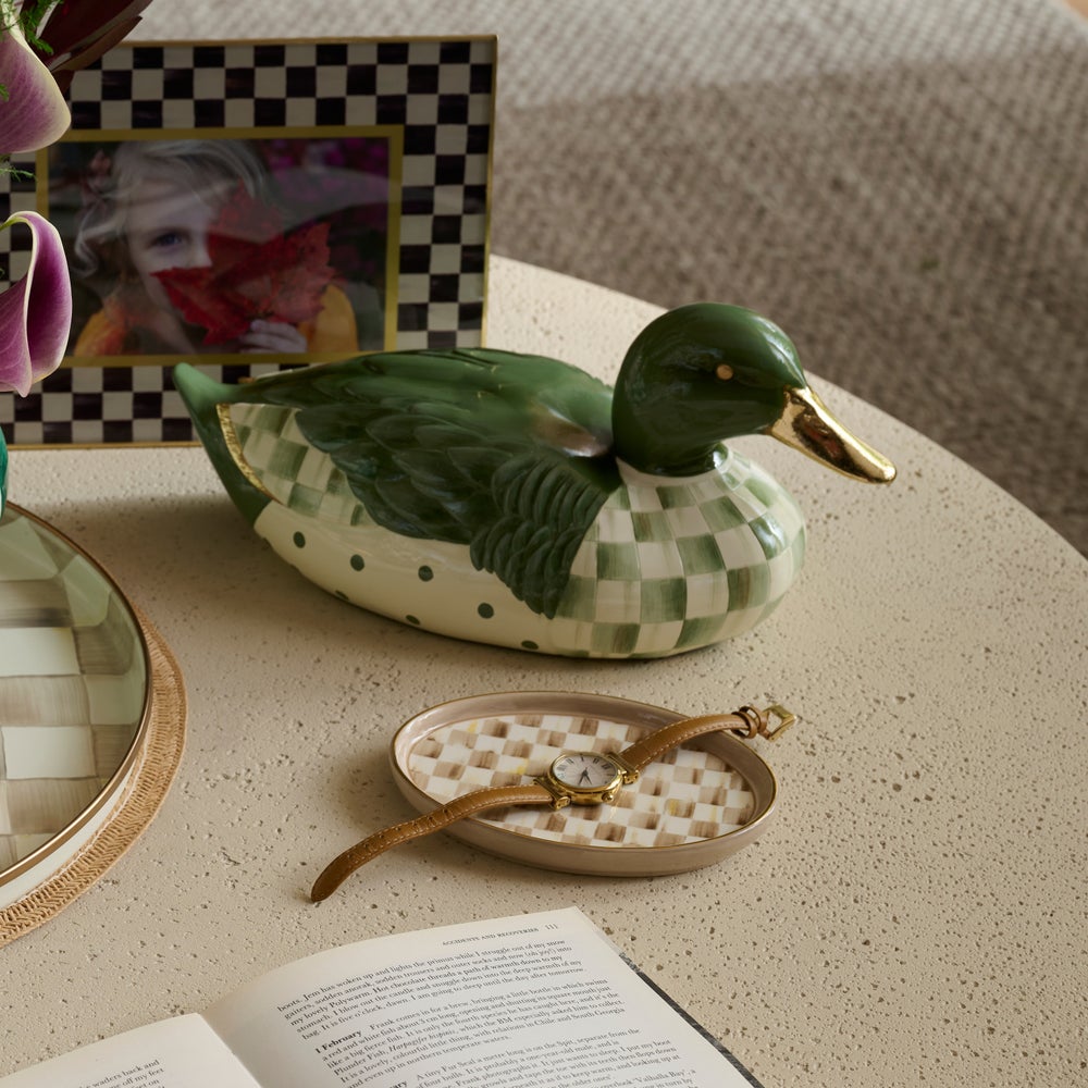 Sage Check Mallard Duck Figurine