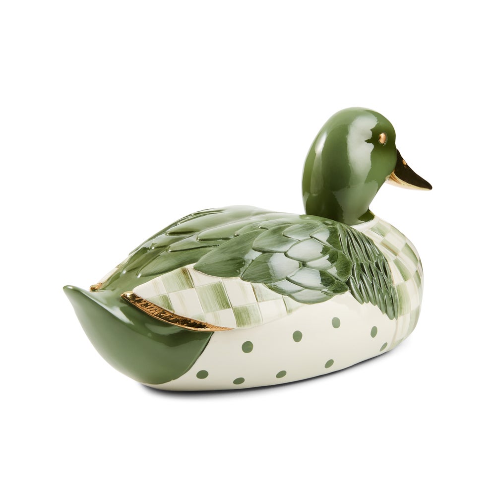 Sage Check Mallard Duck Figurine