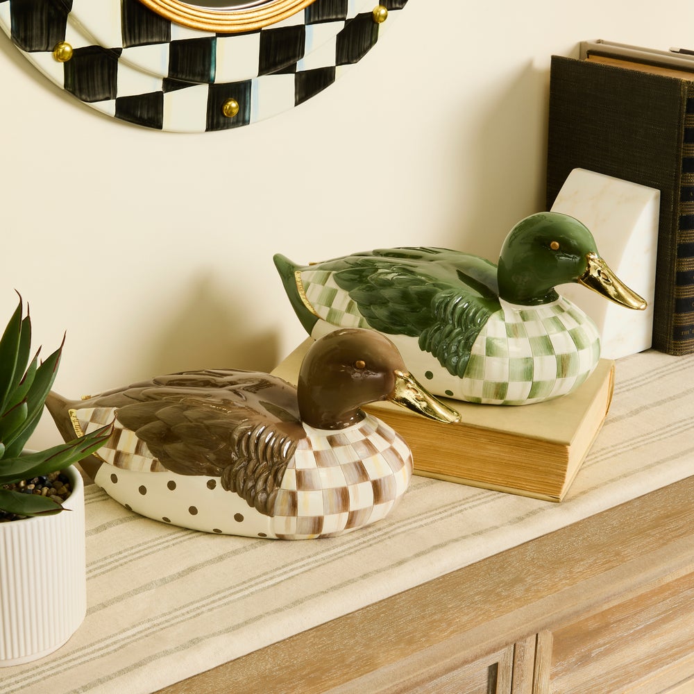 Sage Check Mallard Duck Figurine