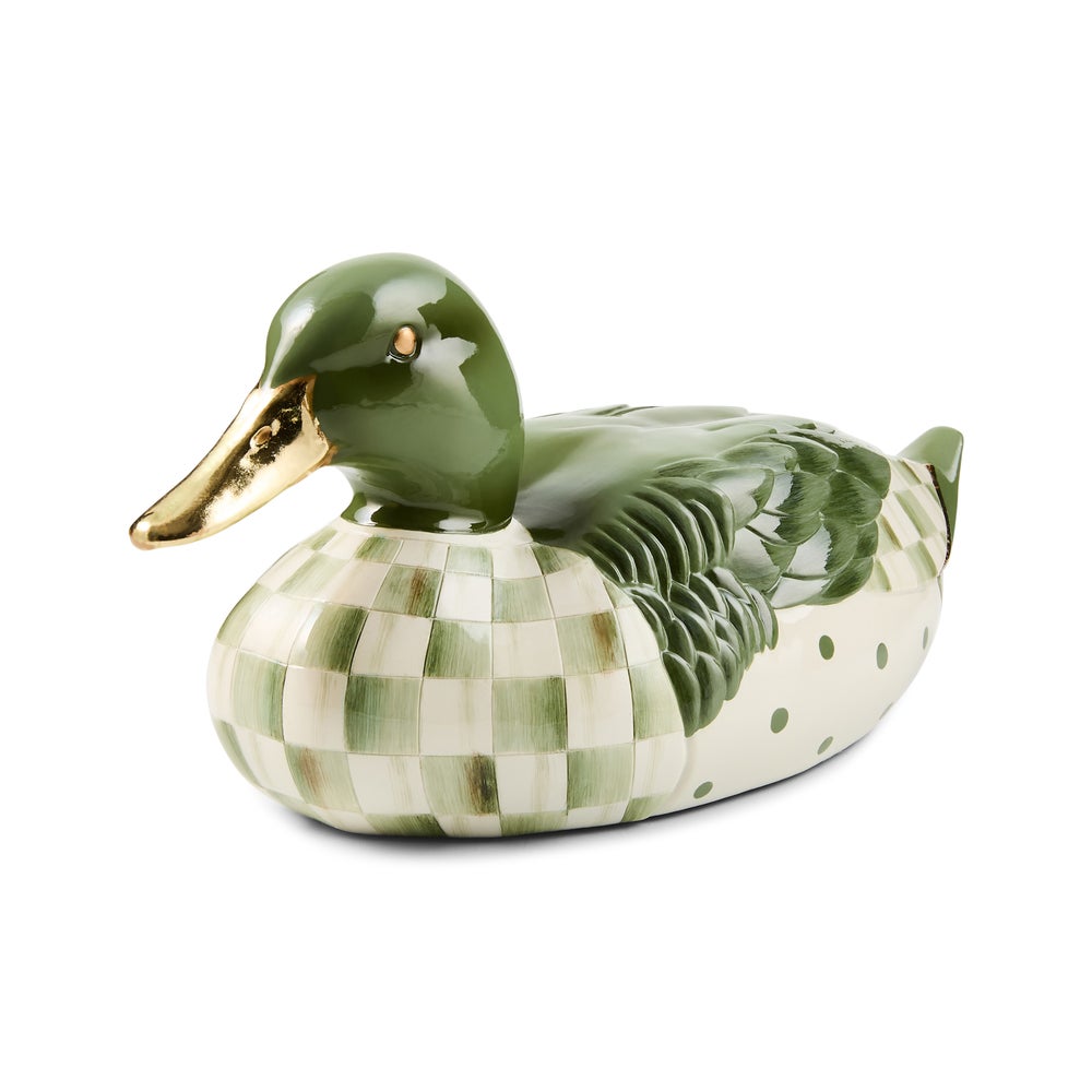Sage Check Mallard Duck Figurine