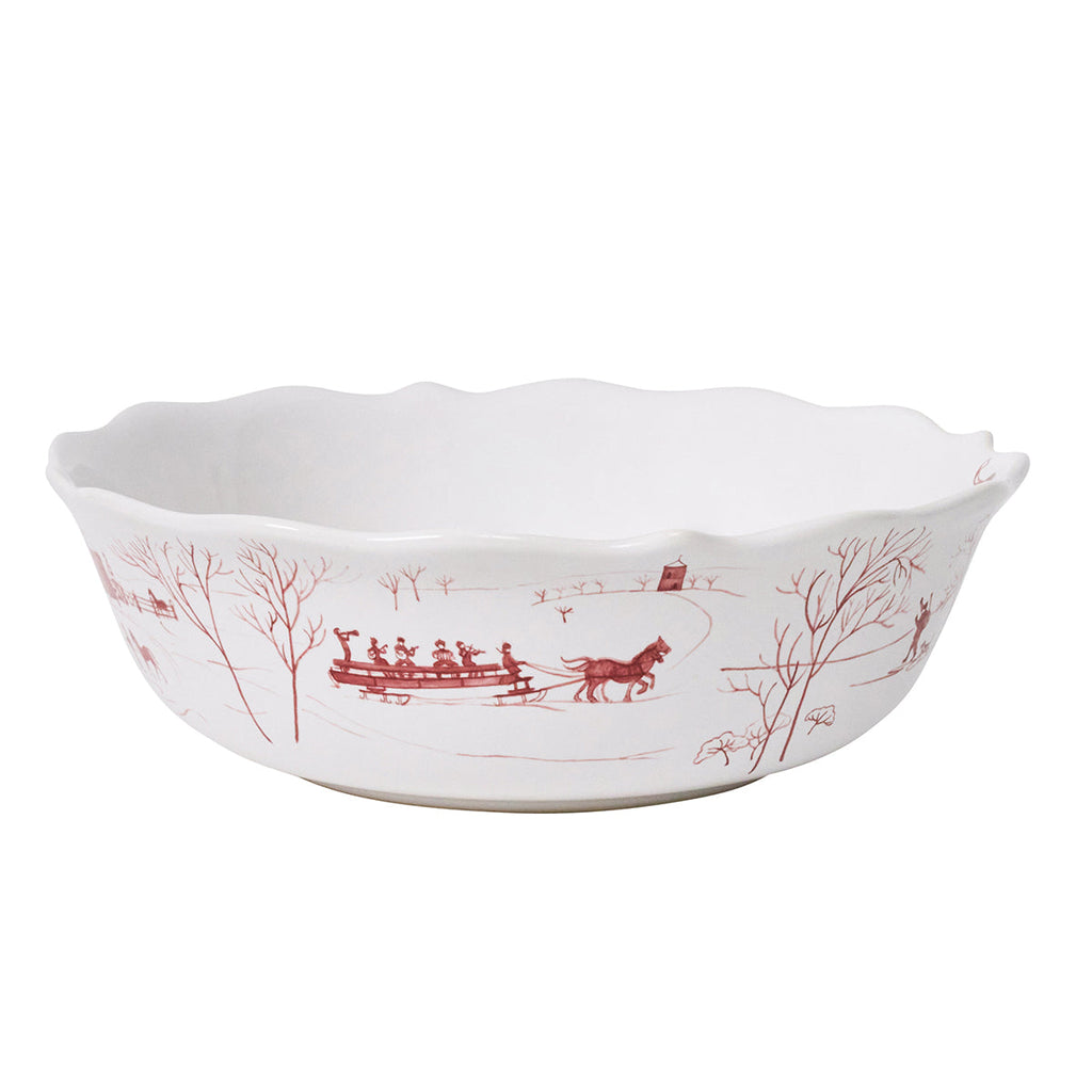 Country Estate Winter Frolic 11" Serving Bowl Ruby