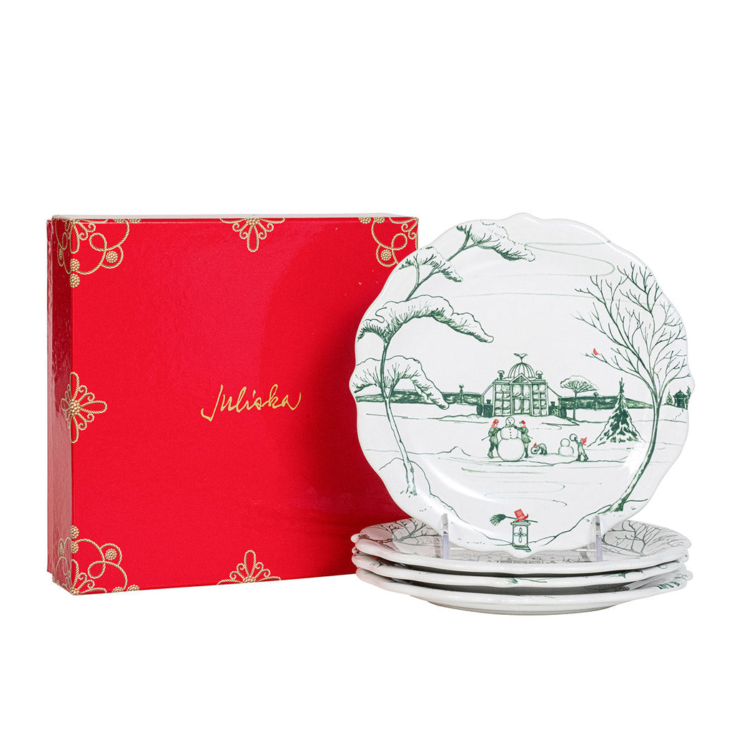 Country Estate Winter Frolic Party Plate Set/4 Evergreen