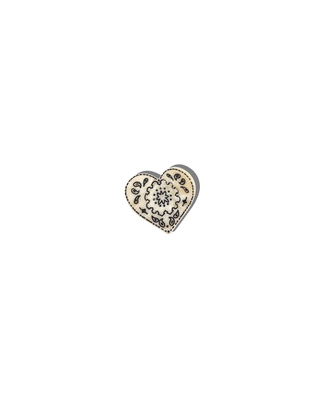 Mini Paisley Heart Claw Hair Clip Black/White