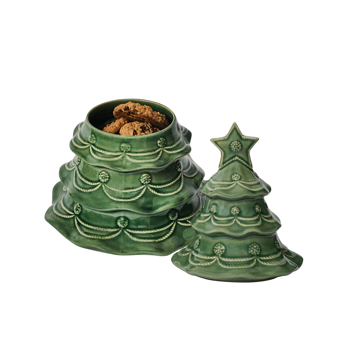 Berry & Thread Christmas Tree Cookie Jar With Lid Basil
