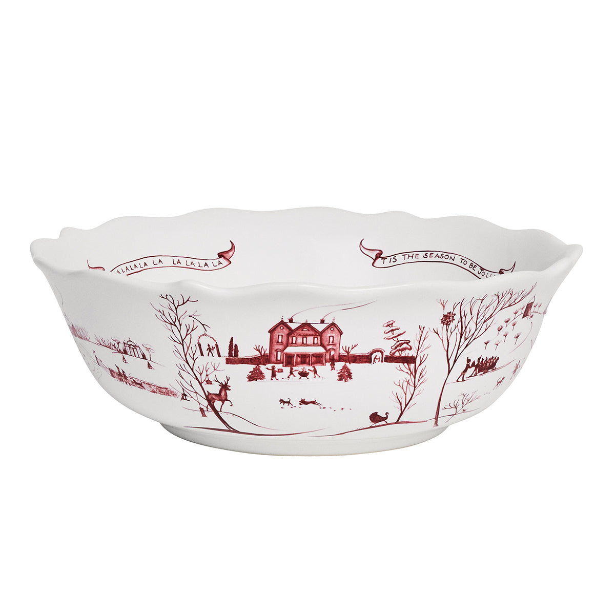 Country Estate Winter Frolic 11" Serving Bowl Ruby