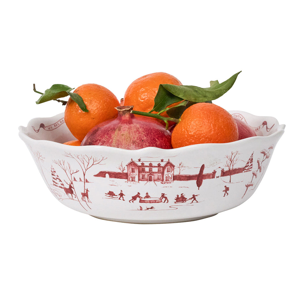 Country Estate Winter Frolic 11" Serving Bowl Ruby