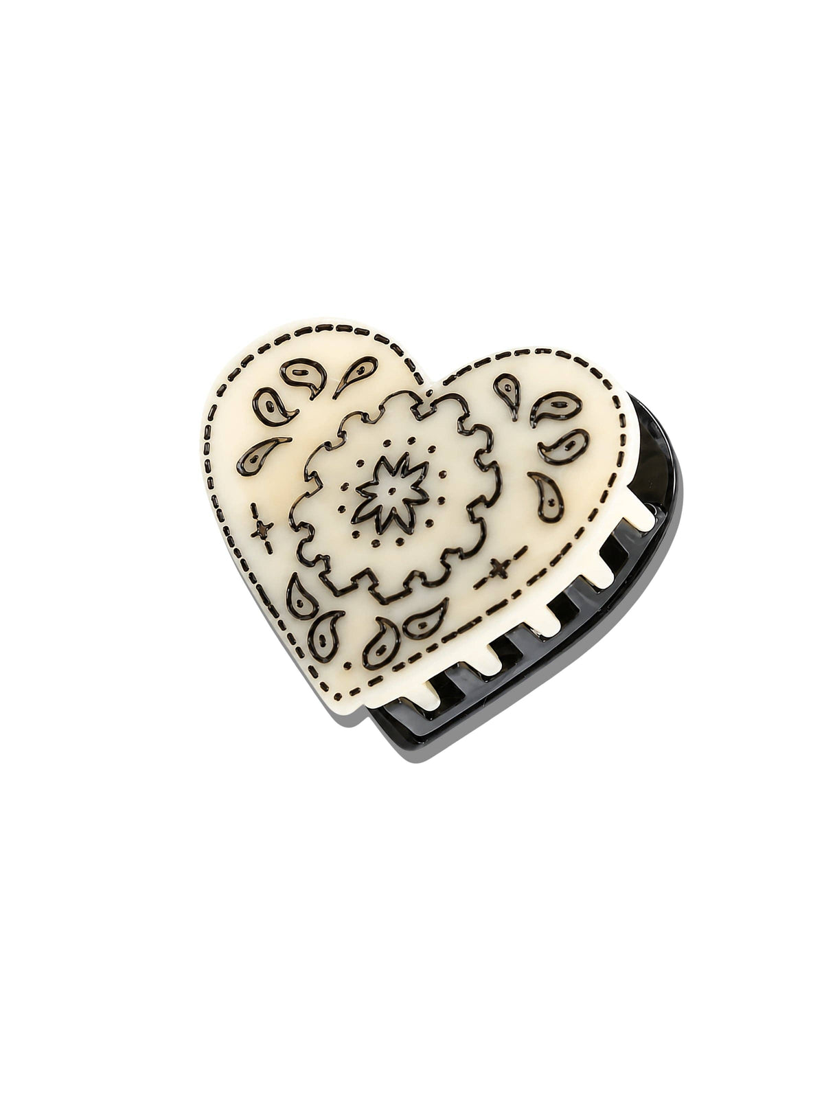 Paisley Heart Hair Claw Clip Black/White