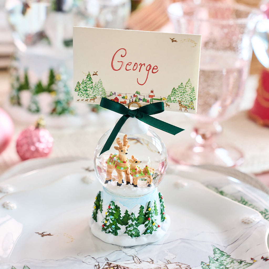North Pole Reindeer Snow Globe Place Card Holder