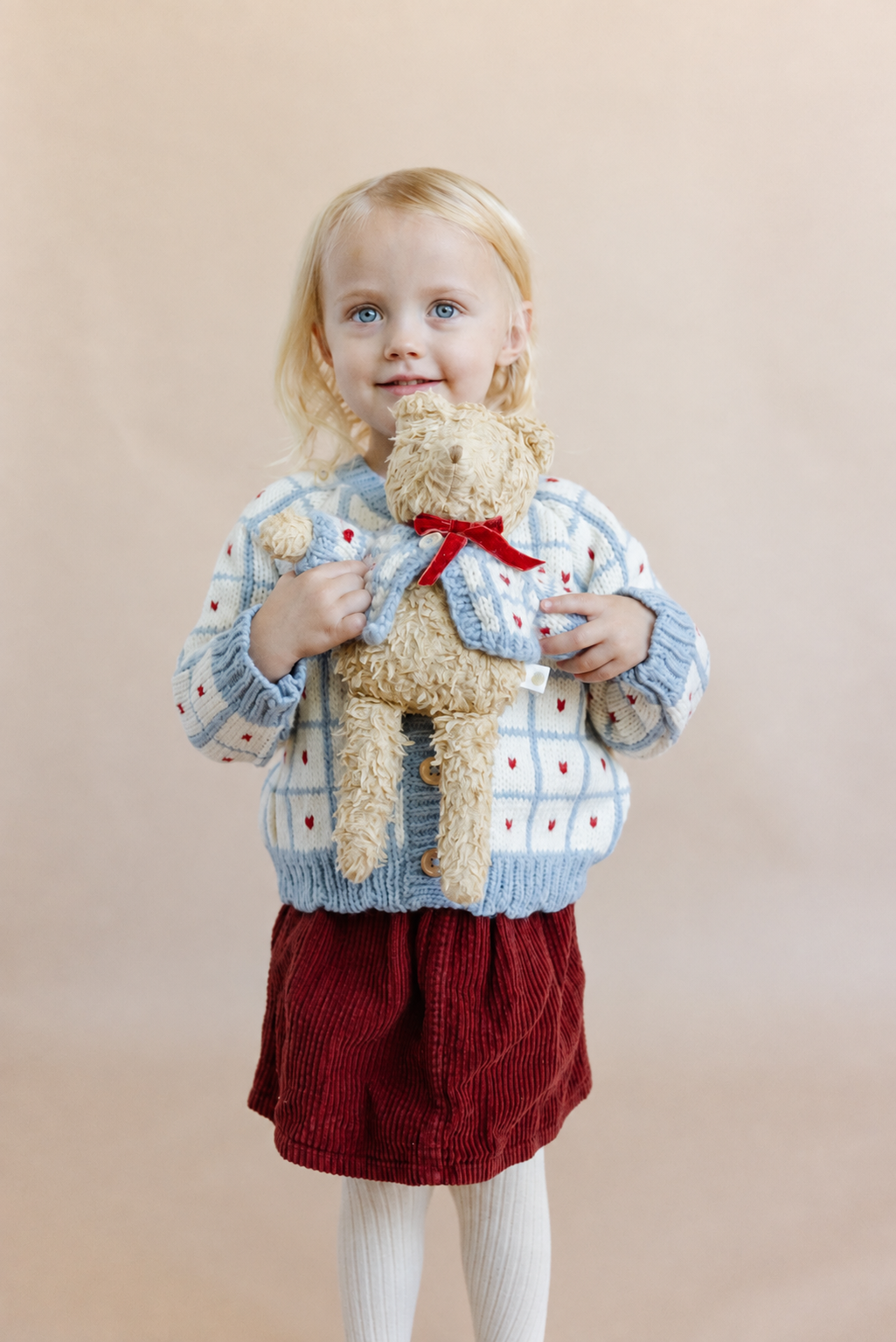 Plush Bear Red Velvet Bow Stuffed Animal