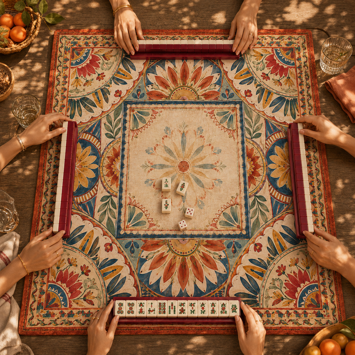 Terracotta Bloom Mahjong Mat