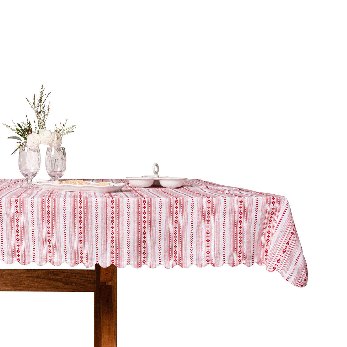 Villa Stripe 52" Square Tablecloth Red