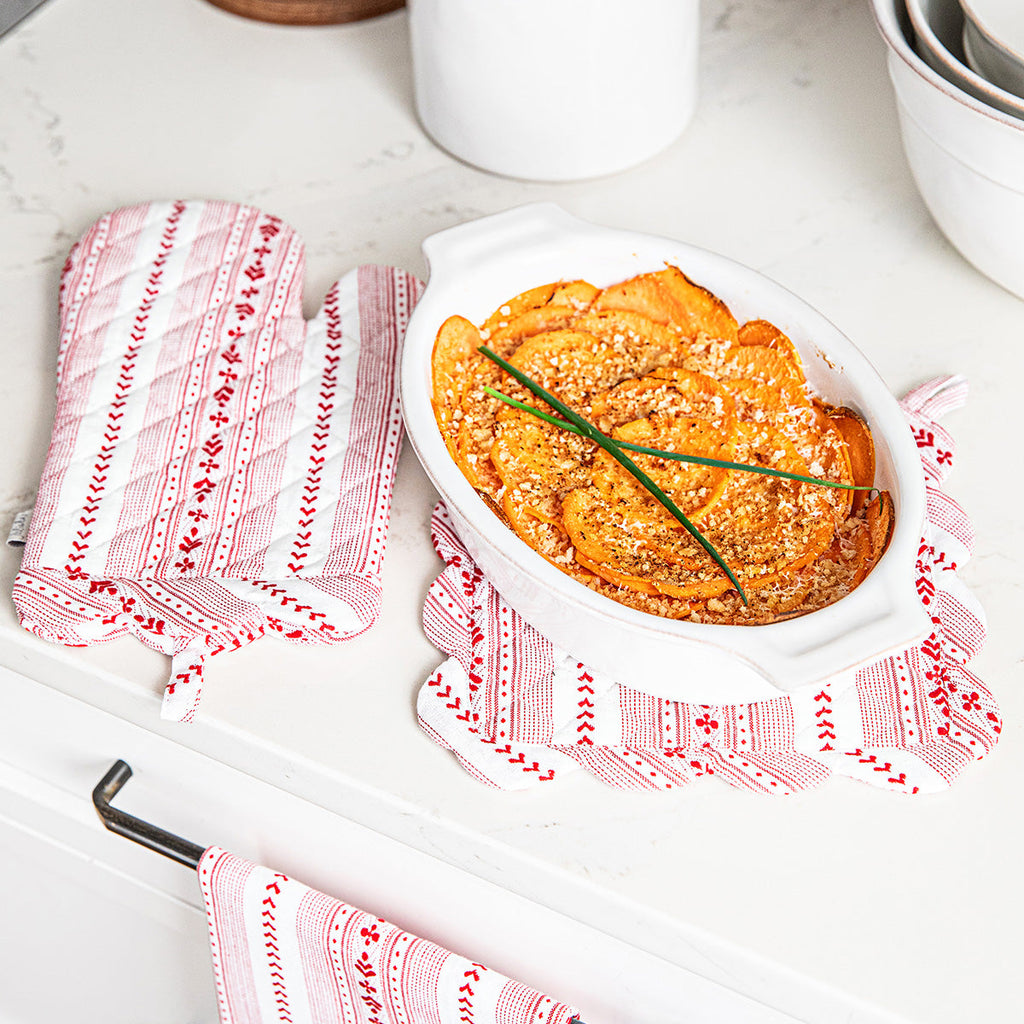 Villa Stripe Oven Mitt and Pot Holder Set of 2