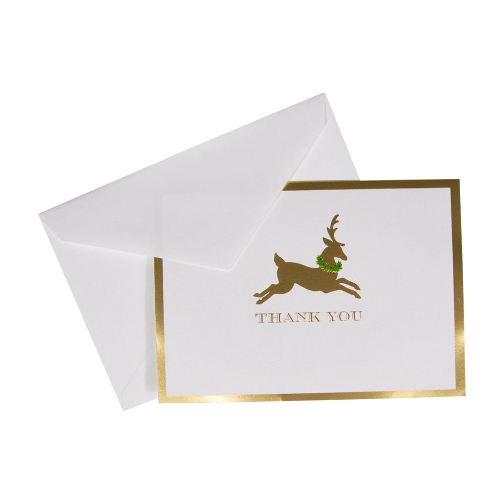 Leaping Reindeer Foil Thank You Notes Boxed