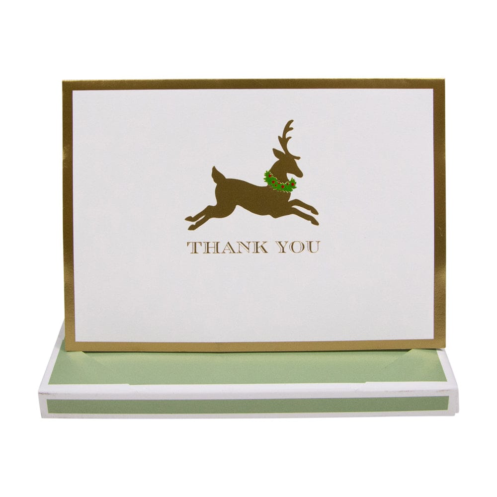 Leaping Reindeer Foil Thank You Notes Boxed