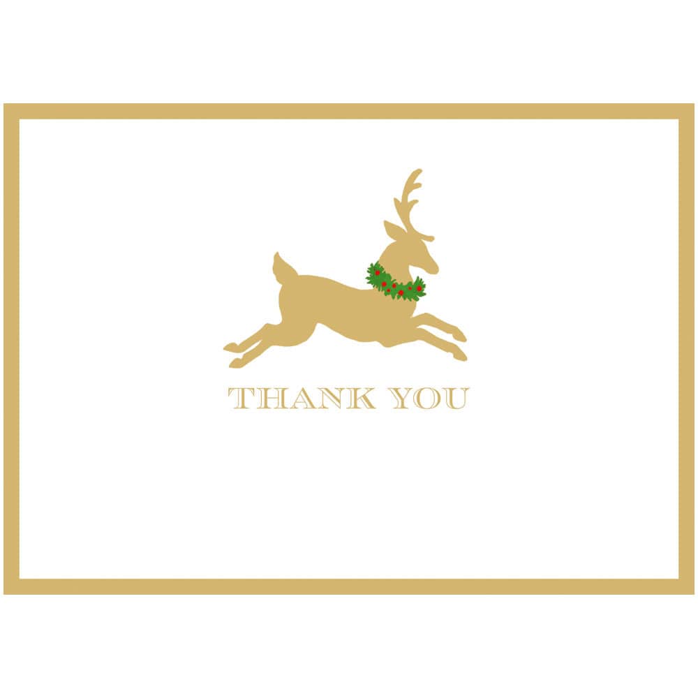 Leaping Reindeer Foil Thank You Notes Boxed
