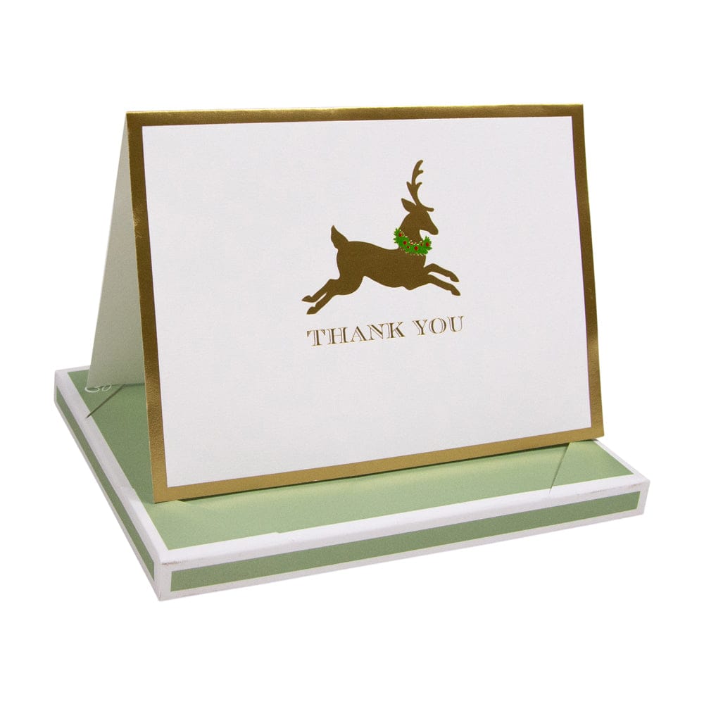 Leaping Reindeer Foil Thank You Notes Boxed