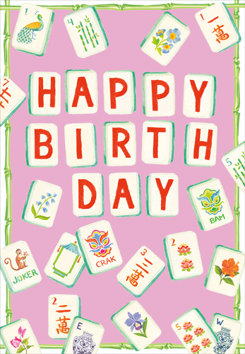 Birthday Mahjong Pink Card