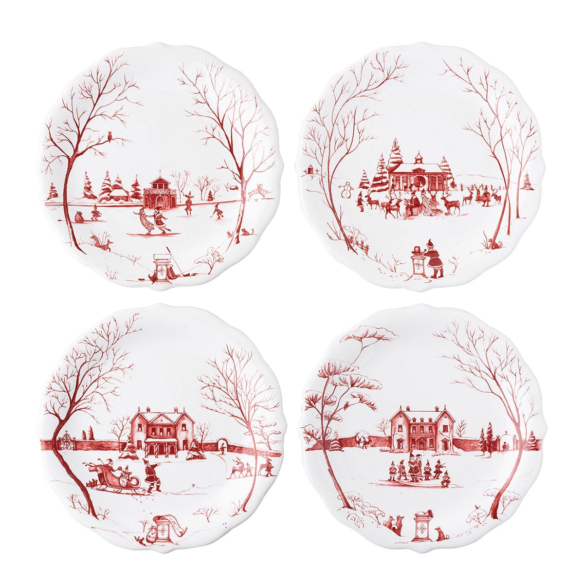 Country Estate Winter Frolic Party Plate Set/4