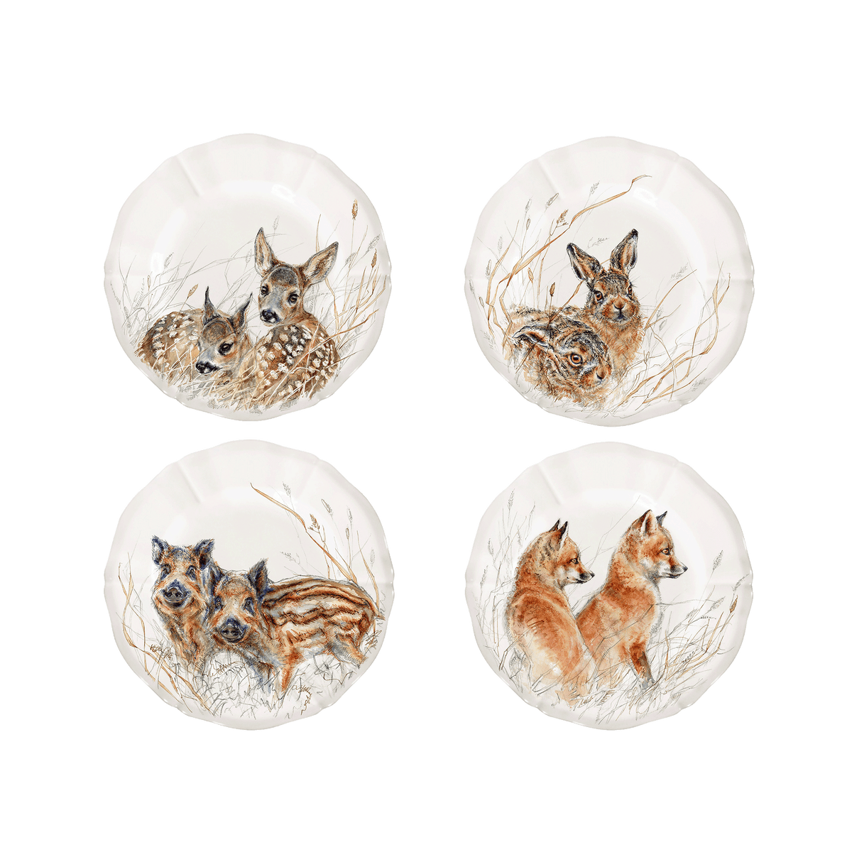 Sologne Dessert Plates Wildlife Young Set/4