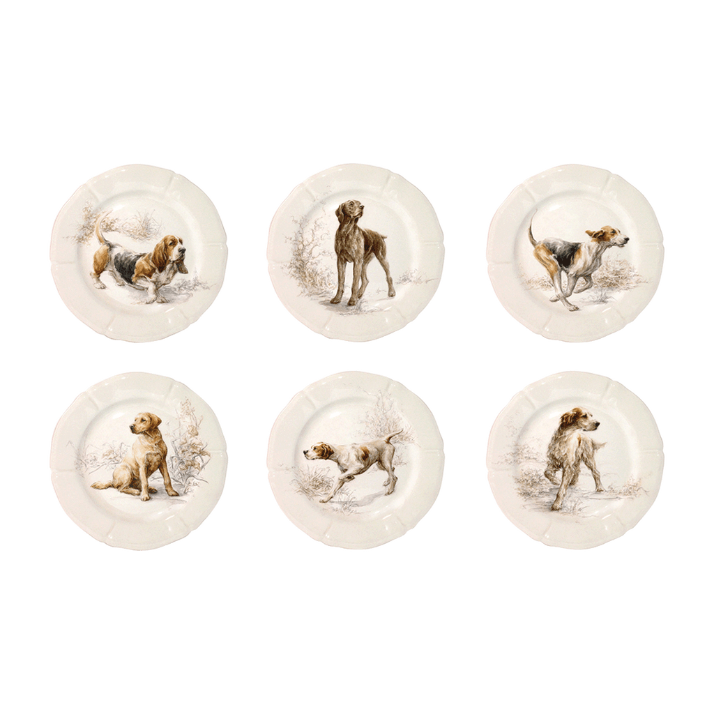 Sologne Dessert Plates Assorted Dogs Set of 6